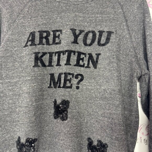 Bow & drape New York sweater are you kitten me with sequin bling embroidery - Picture 3 of 7
